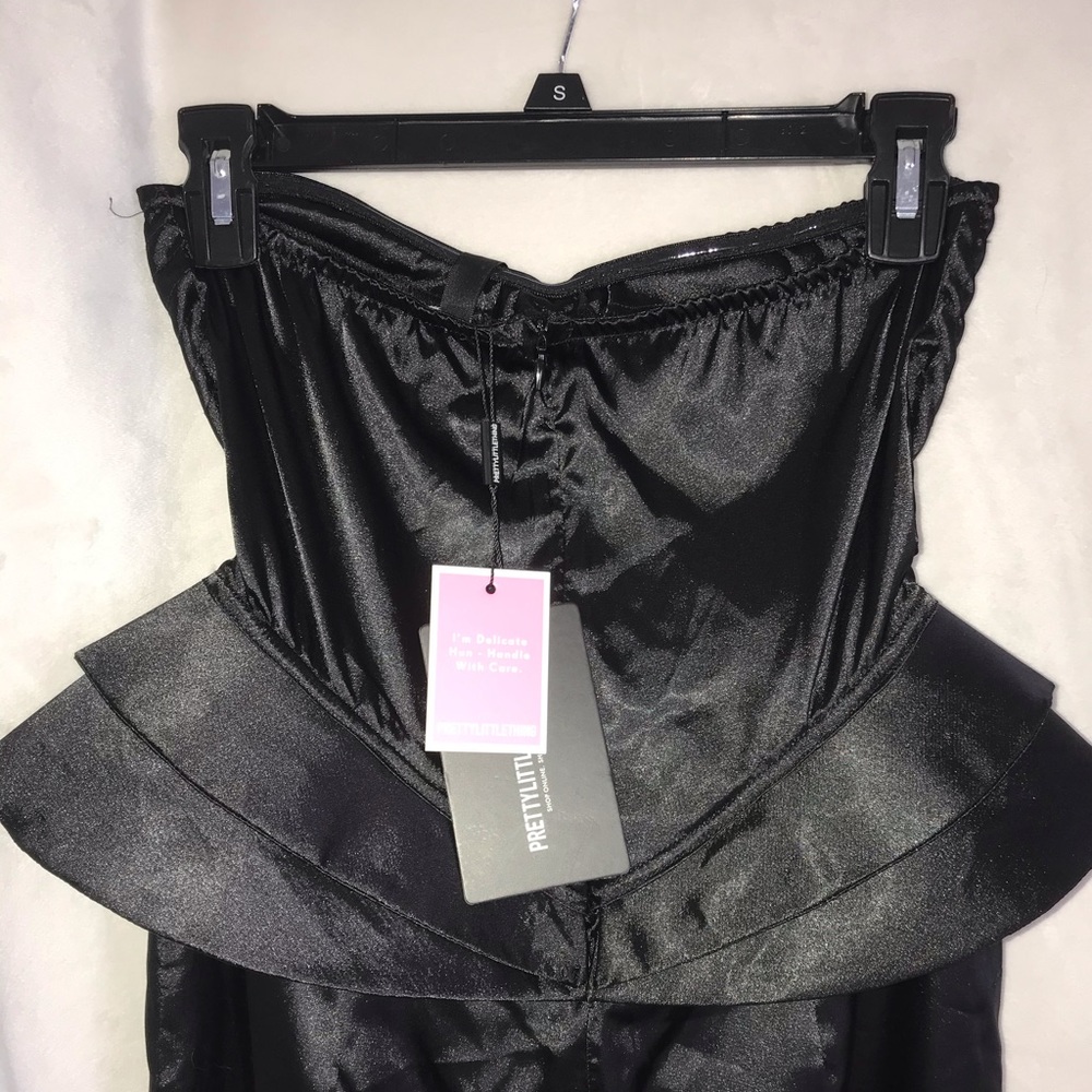 Black Satin Corset Structured Peplum Midi Dress